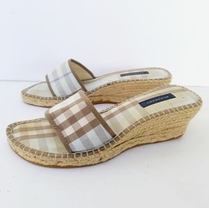 BURBERRY Blue Nova Check Espadrille Wedges Sandals
